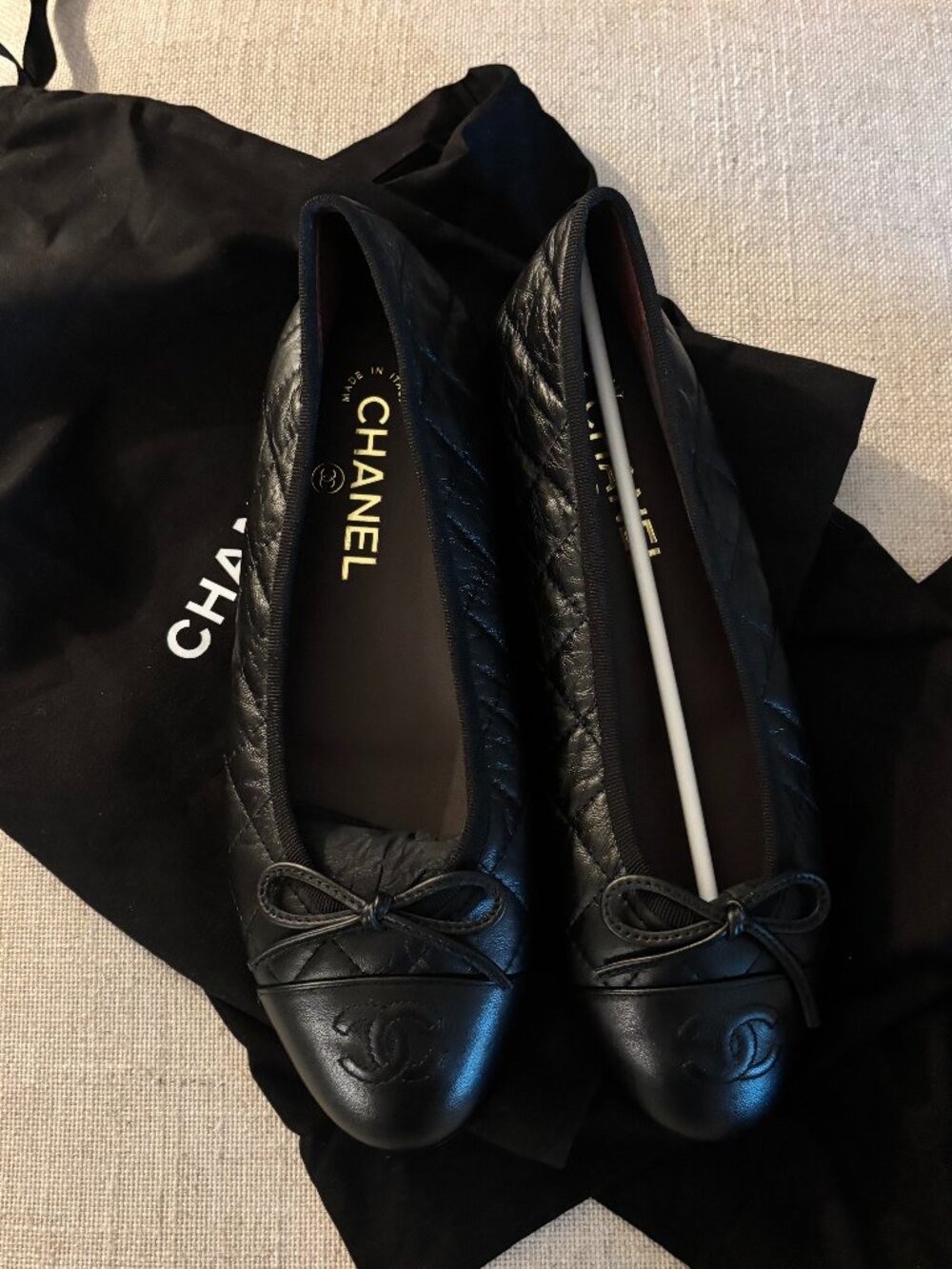 Black Aged Calfskin Chanel Ballet Flats (NWT)